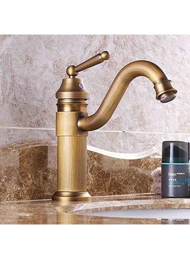 واي دي خلاط حوض حمام فاخر بتصميم عتيق، بمقبض ذراع واحد، مصنوع من النحاس الصلب، صنبور منحني عتيق للحوض، تصميم متين مقاوم للصدأ وموفر للمياه للمنازل الحديثة - Image 2